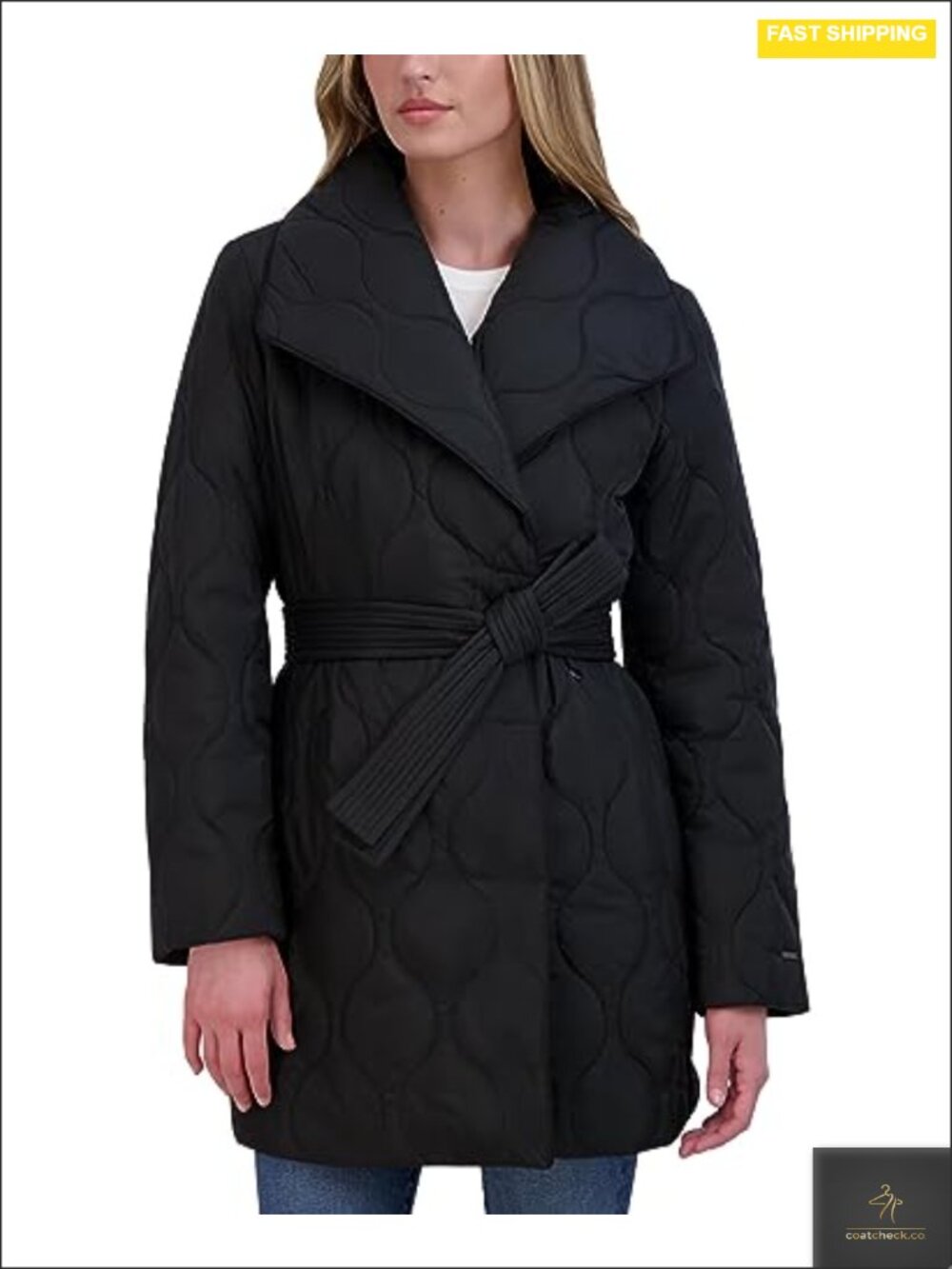 Hourglass Quilted Wrap Coat 100% Polyester Wind Resistant Long Sleeve